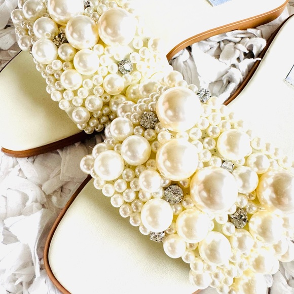 Steve Madden Knicky Pearl Ivory Rhinestone Slide Sandals Size 8 - Picture 5 of 8